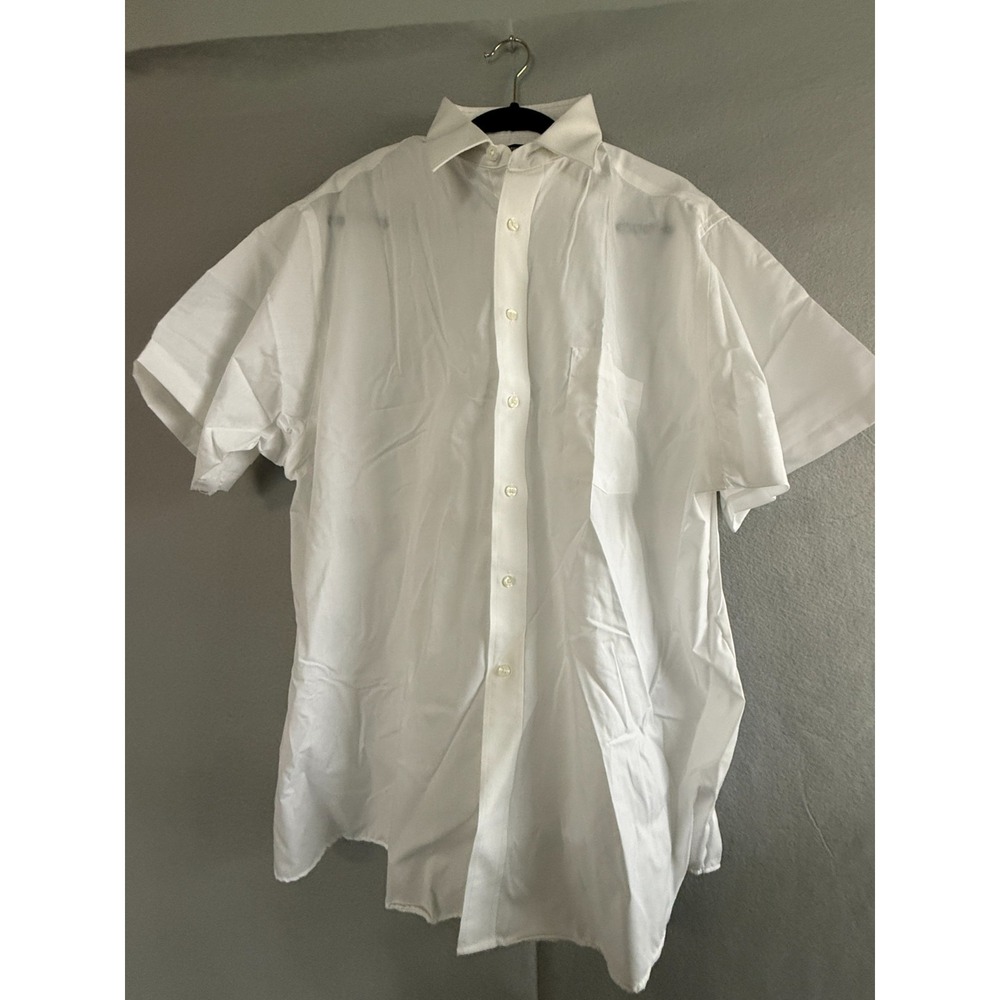 Puritan Dress Shirt Men's 18.5 White Short‎ Sleeve Button-Down Collar Pocket